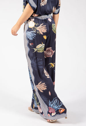 Ocean Print Wide Leg Trousers