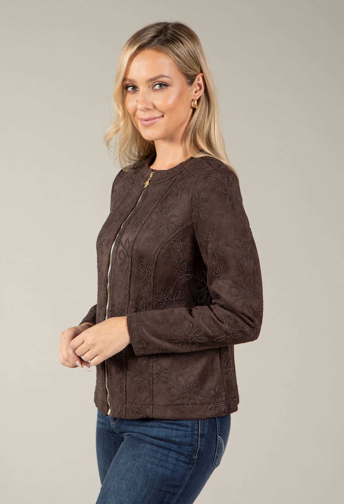 Faux Suede Jacket With Design
