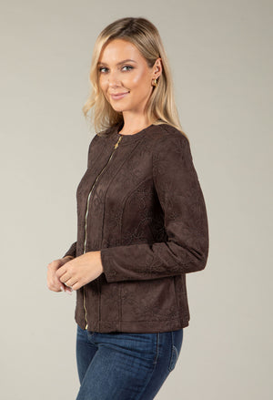 Faux Suede Jacket With Design
