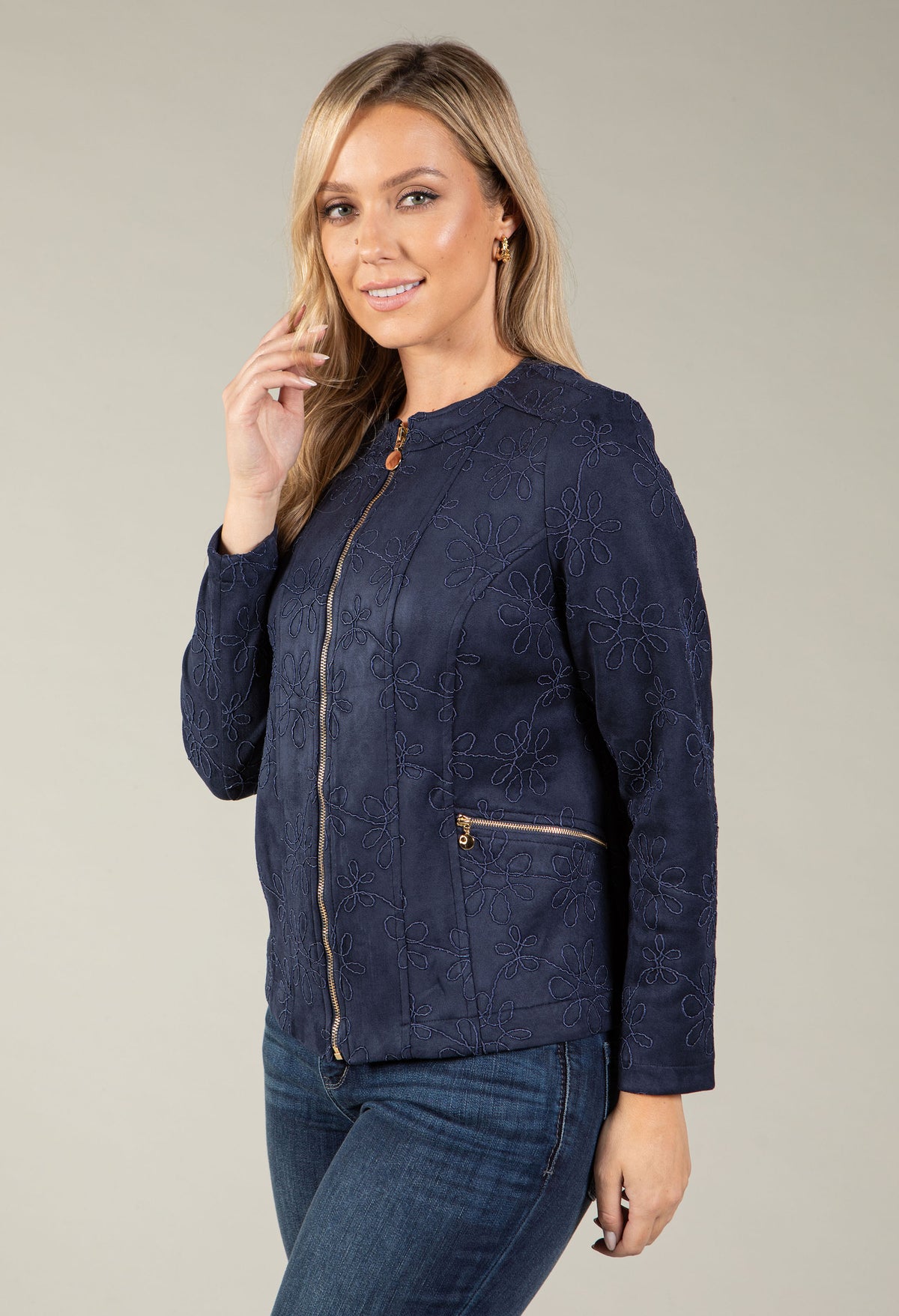 Faux Suede Jacket With Design