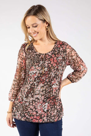 Plisse Pleated Floral Blouse