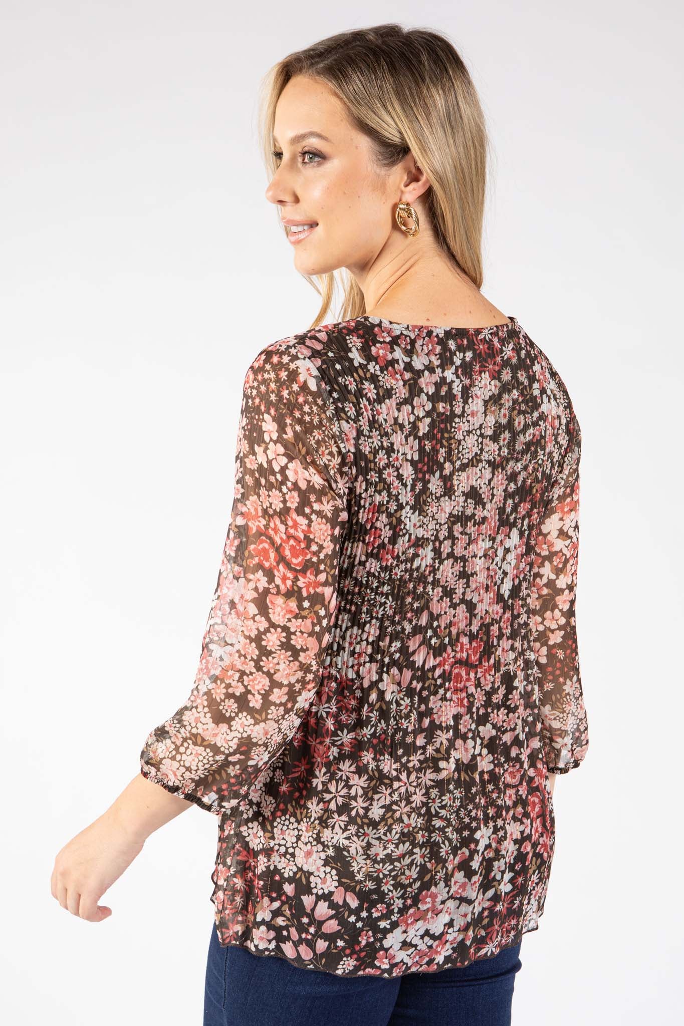 Plisse Pleated Floral Blouse