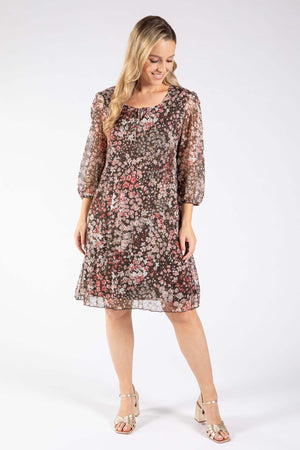 Plisse Pleated Floral Print Dress