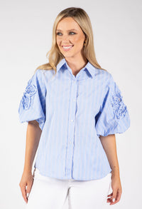 Striped Balloon Sleeve Blouse
