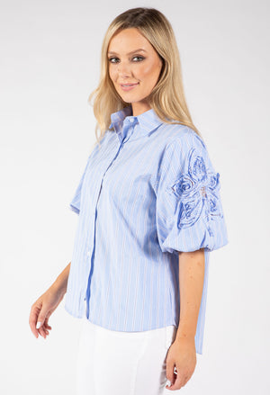 Striped Balloon Sleeve Blouse