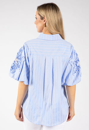 Striped Balloon Sleeve Blouse
