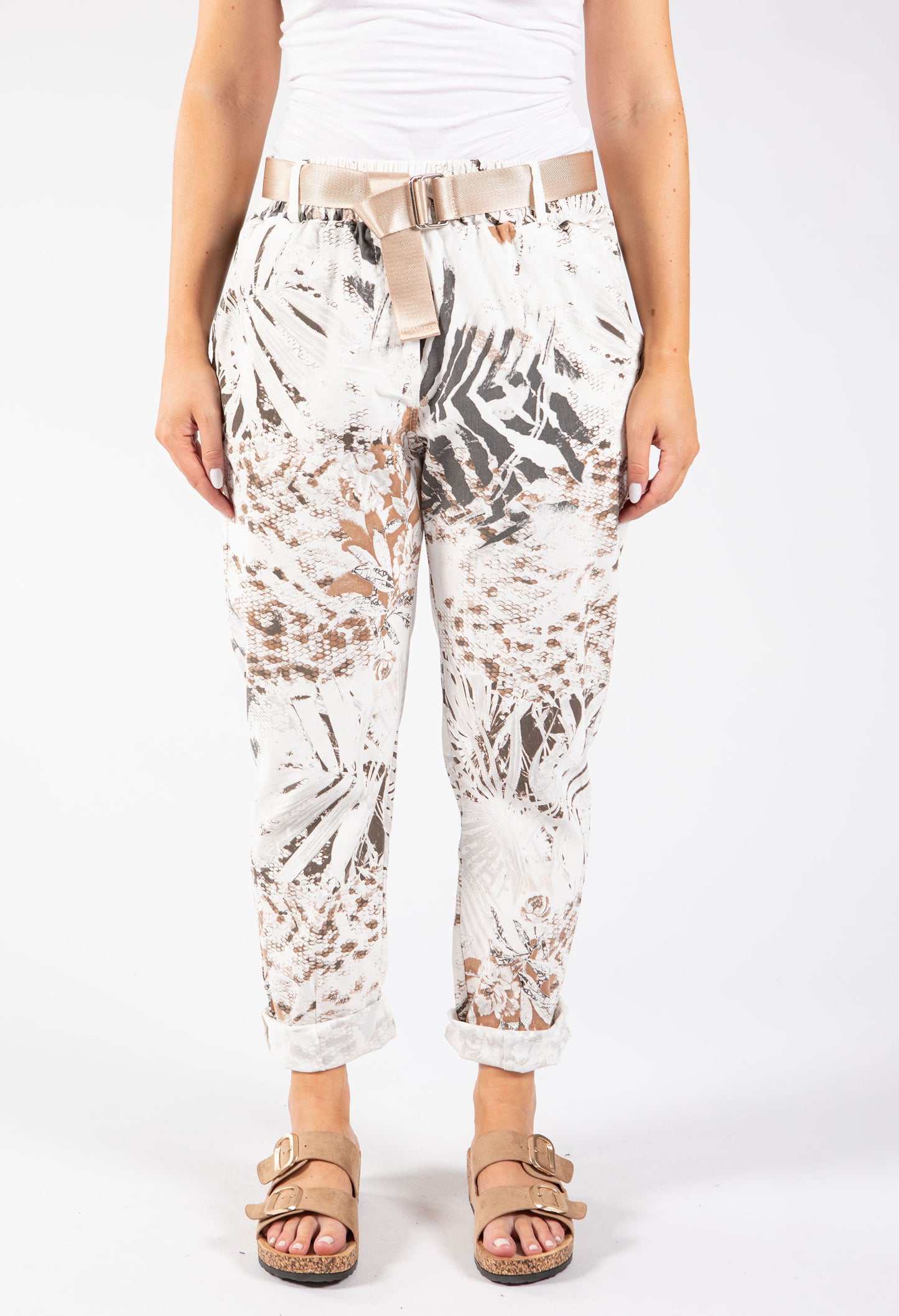 Abstract Print Belted Joggers