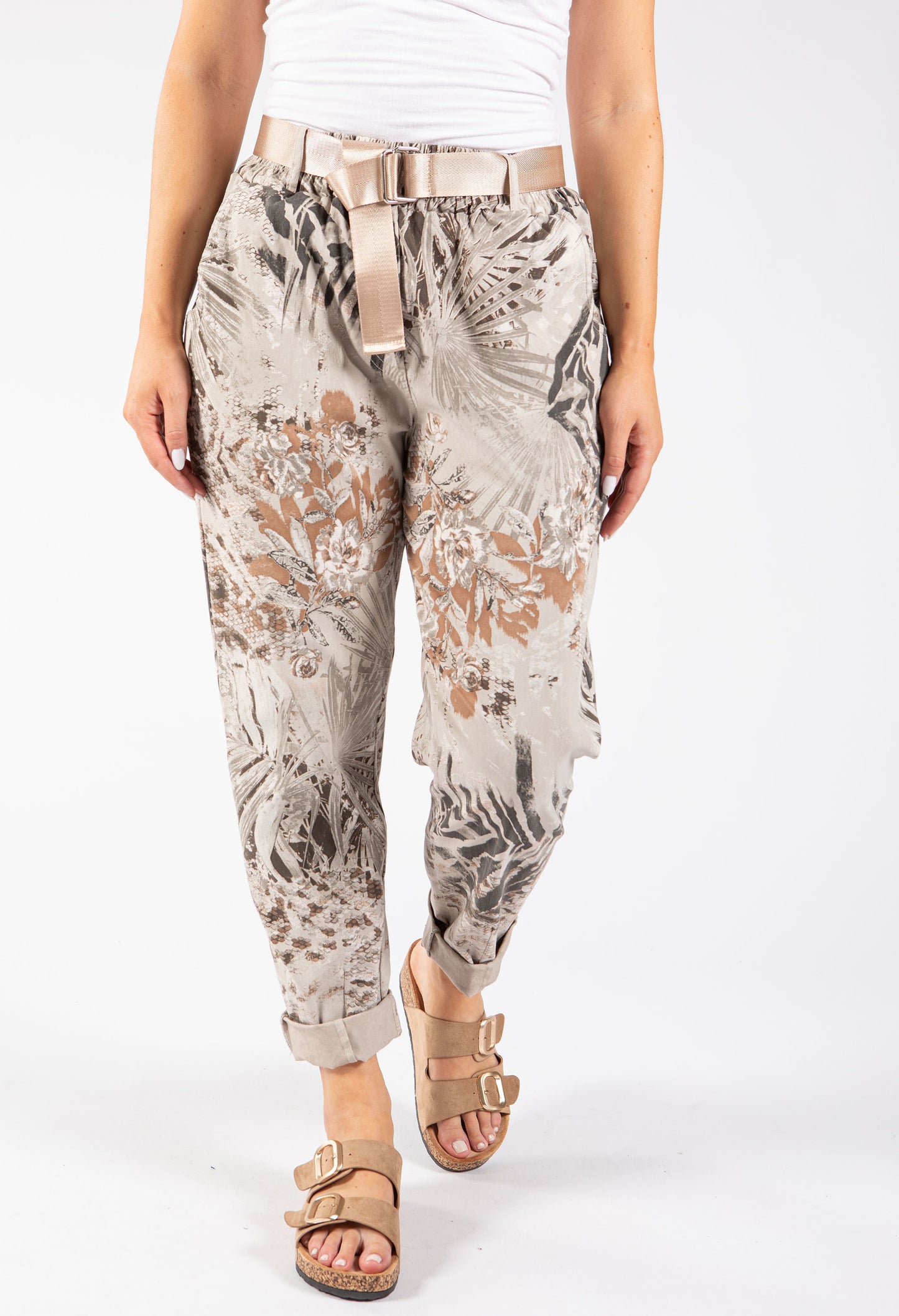 Abstract Print Belted Joggers