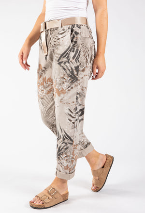 Abstract Print Belted Joggers