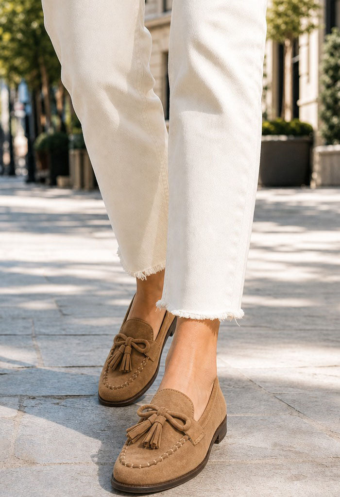 tassel detail faux suede loafer