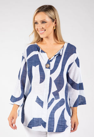 Abstract Print Linen Look Blouse