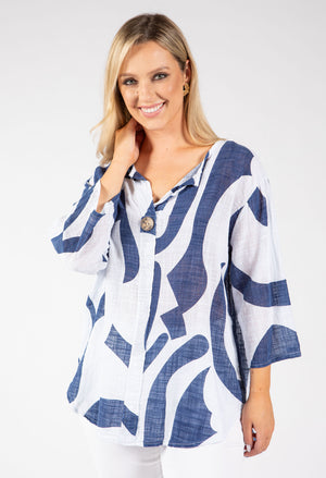 Abstract Print Linen Look Blouse