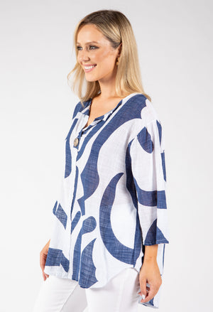 Abstract Print Linen Look Blouse