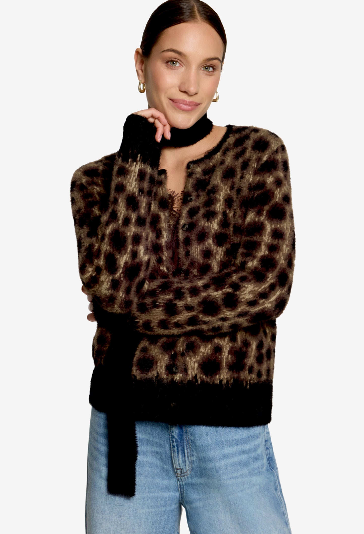 Fluffy Leopard Knit Cardigan