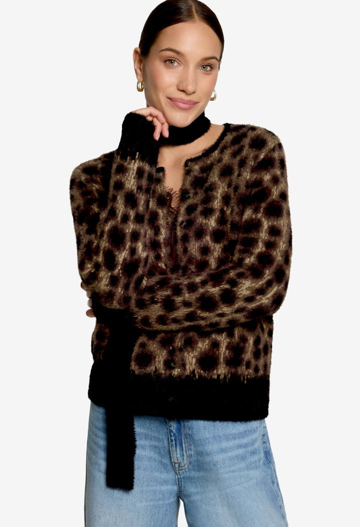 Fluffy Leopard Knit Cardigan