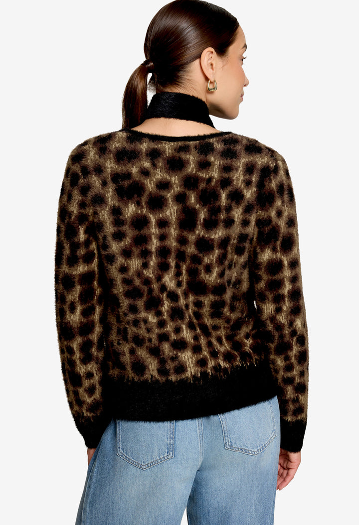 Fluffy Leopard Knit Cardigan