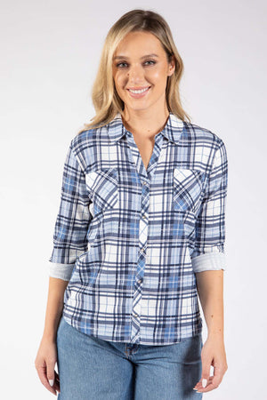 Front Pocket Check Blouse