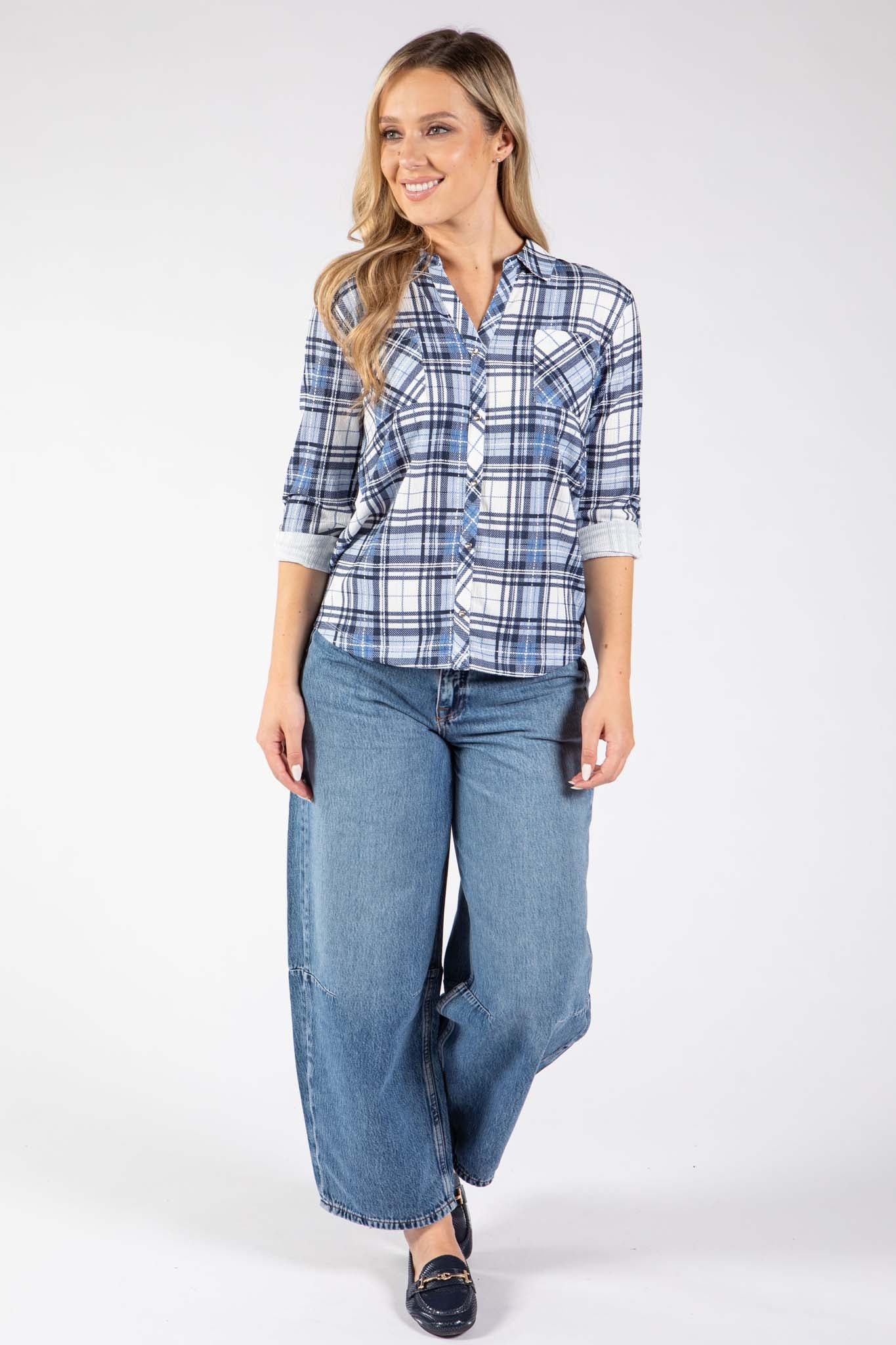 Front Pocket Check Blouse