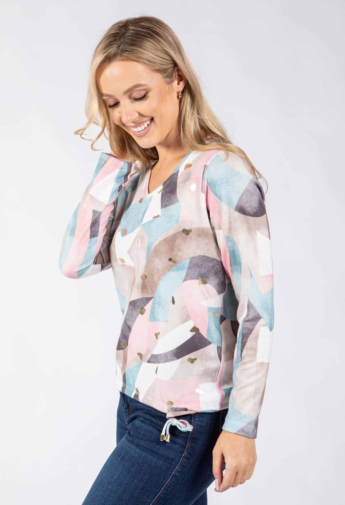 Lena Geometric Print Knit Top