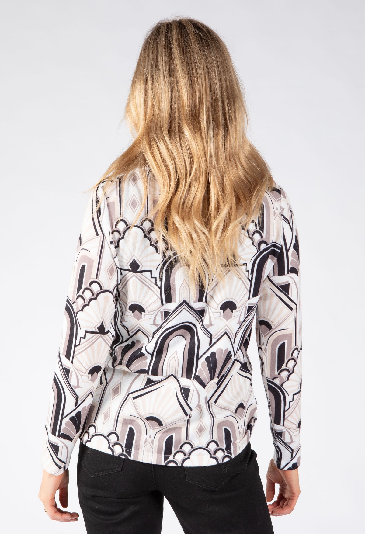 Maya Geometric Print Fine Knit Top