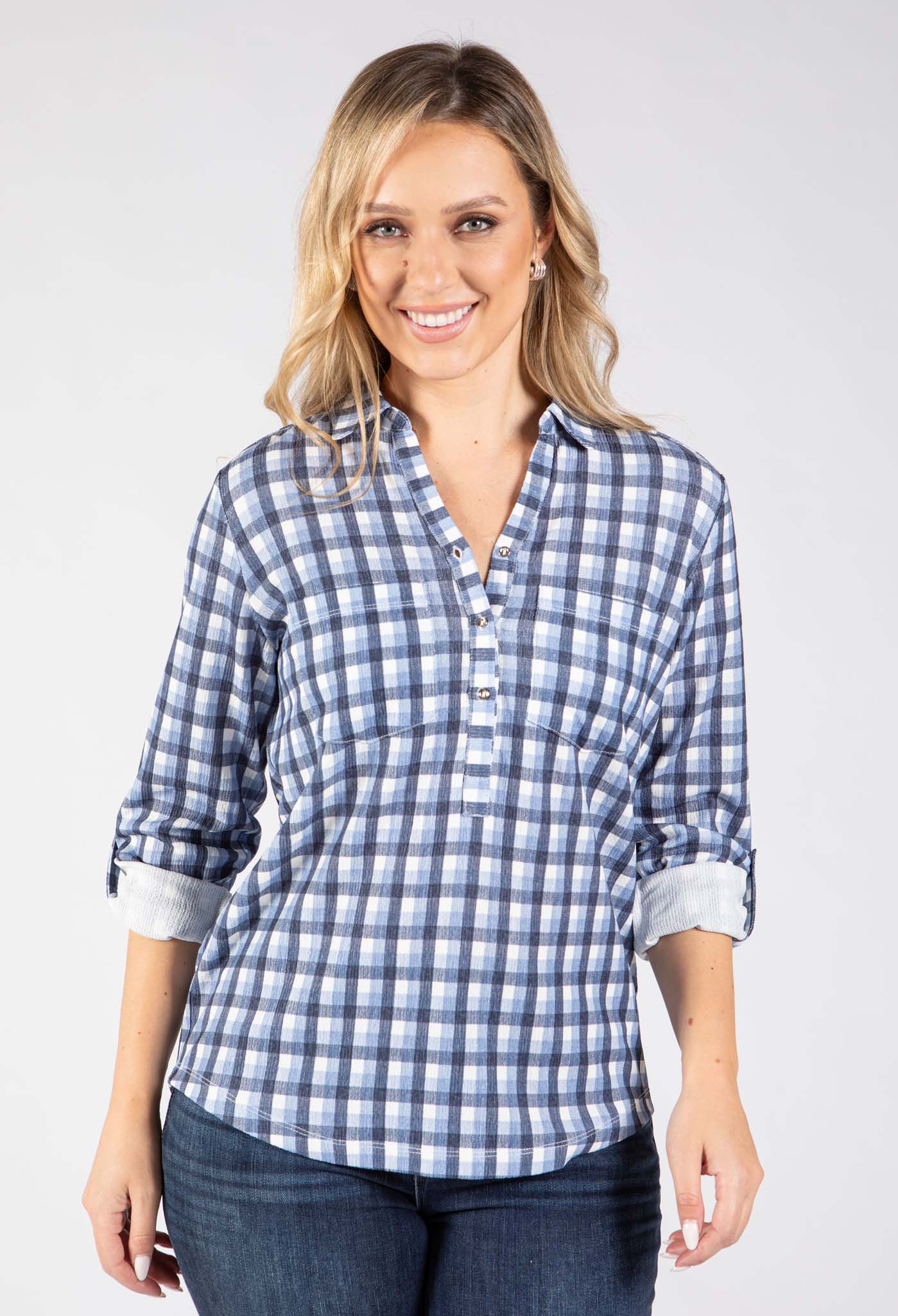 Dots Gingham Print Blouse