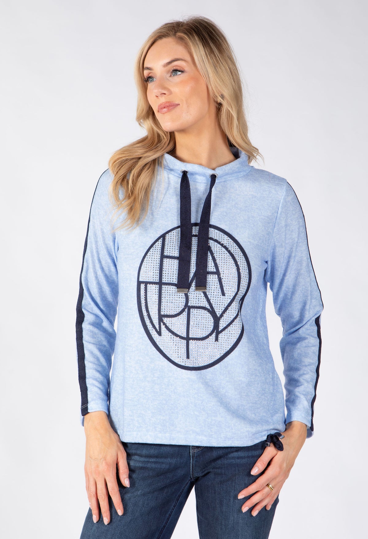 blue happy knit top