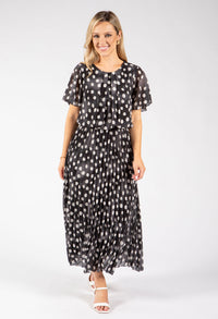 Polka Dot Plisse Pleated Midi Dress