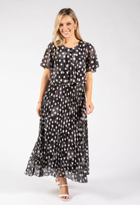 Polka Dot Plisse Pleated Midi Dress