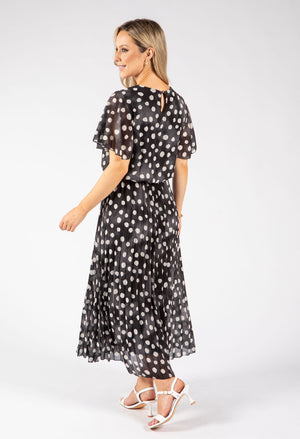 Polka Dot Plisse Pleated Midi Dress