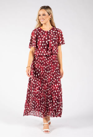 Polka Dot Plisse Pleated Midi Dress