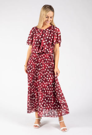 Polka Dot Plisse Pleated Midi Dress