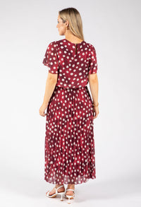 Polka Dot Plisse Pleated Midi Dress