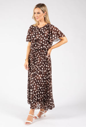 Polka Dot Plisse Pleated Midi Dress