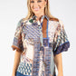 Patchwork Print Balloon Sleeve Blouse