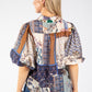 Patchwork Print Balloon Sleeve Blouse