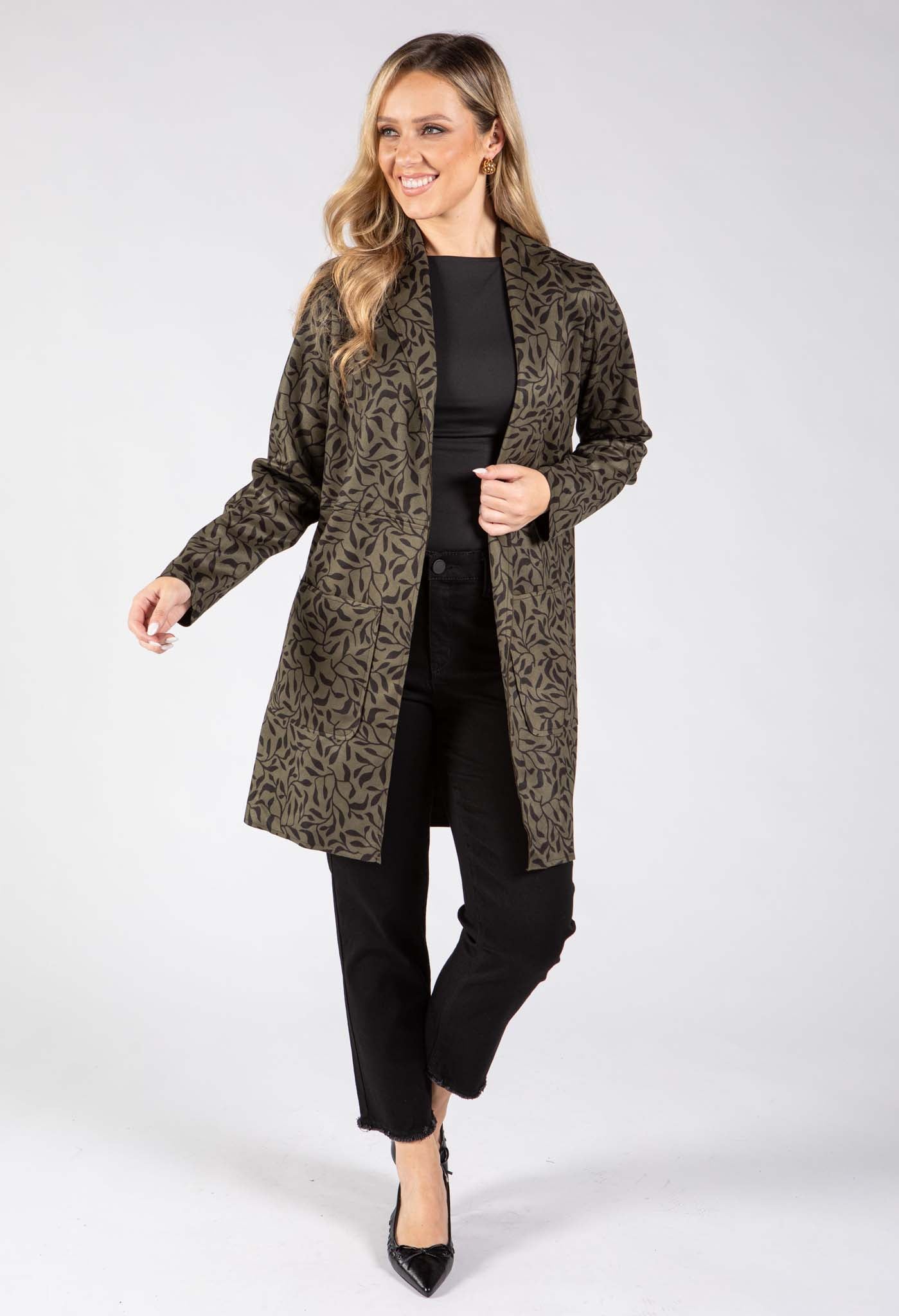 Leaf Print Longline Jacket
