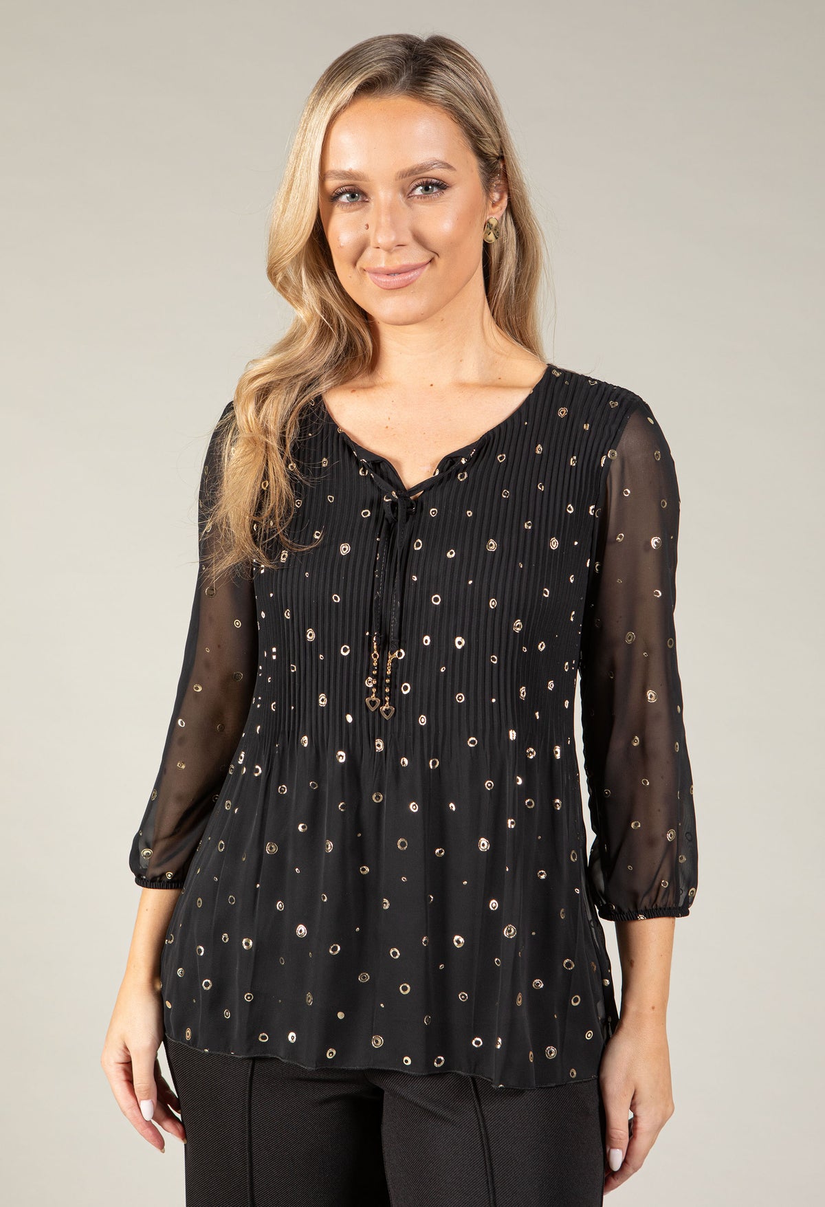 Plisse Pleated Foil Detail Blouse