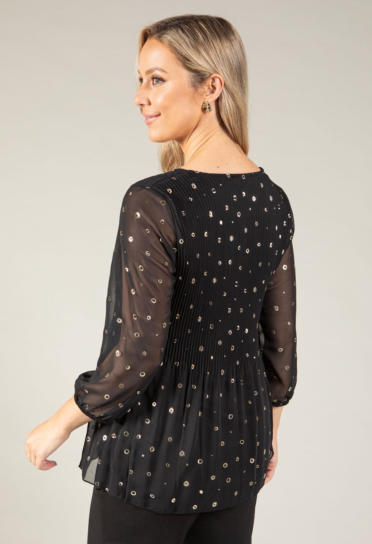 Plisse Pleated Foil Detail Blouse
