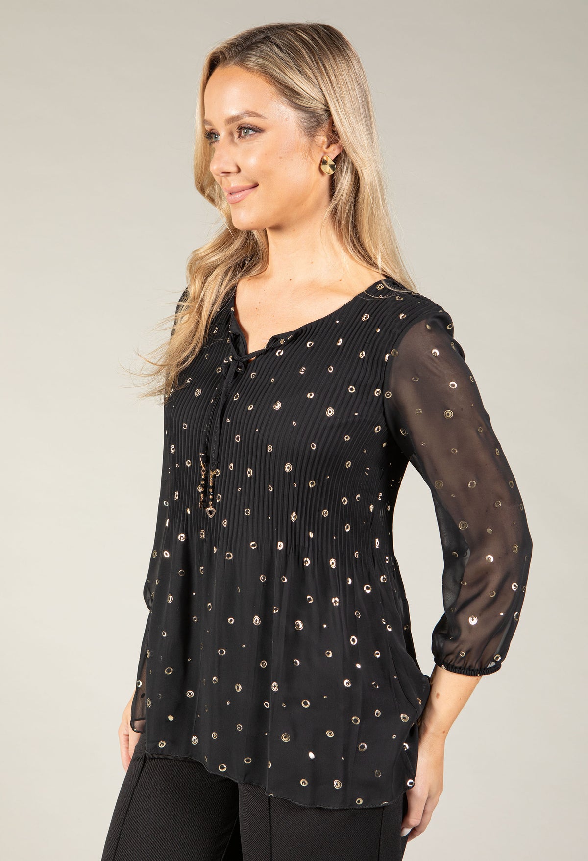 Plisse Pleated Foil Detail Blouse