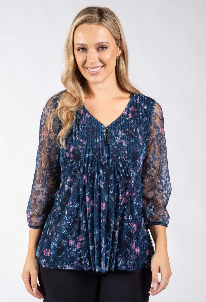 Floral Lace Pleated Blouse