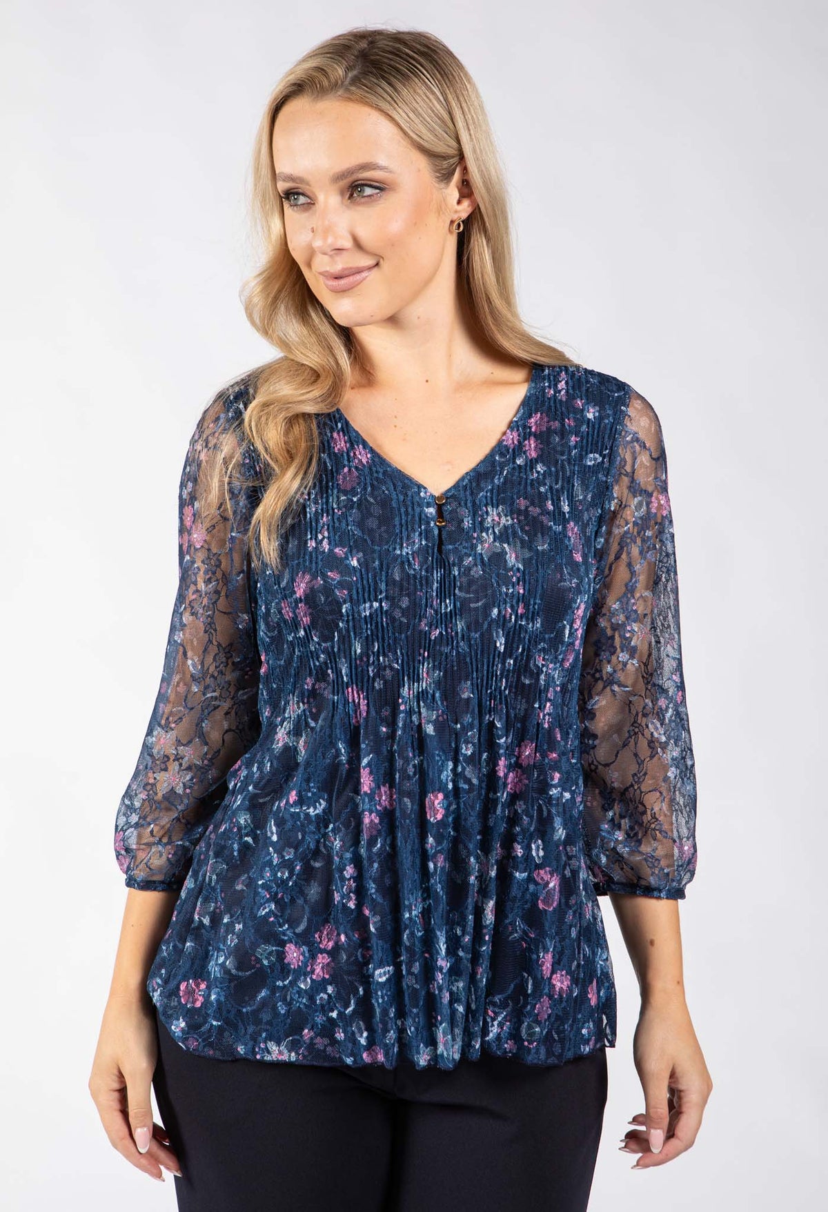Floral Lace Pleated Blouse