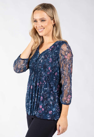 Floral Lace Pleated Blouse
