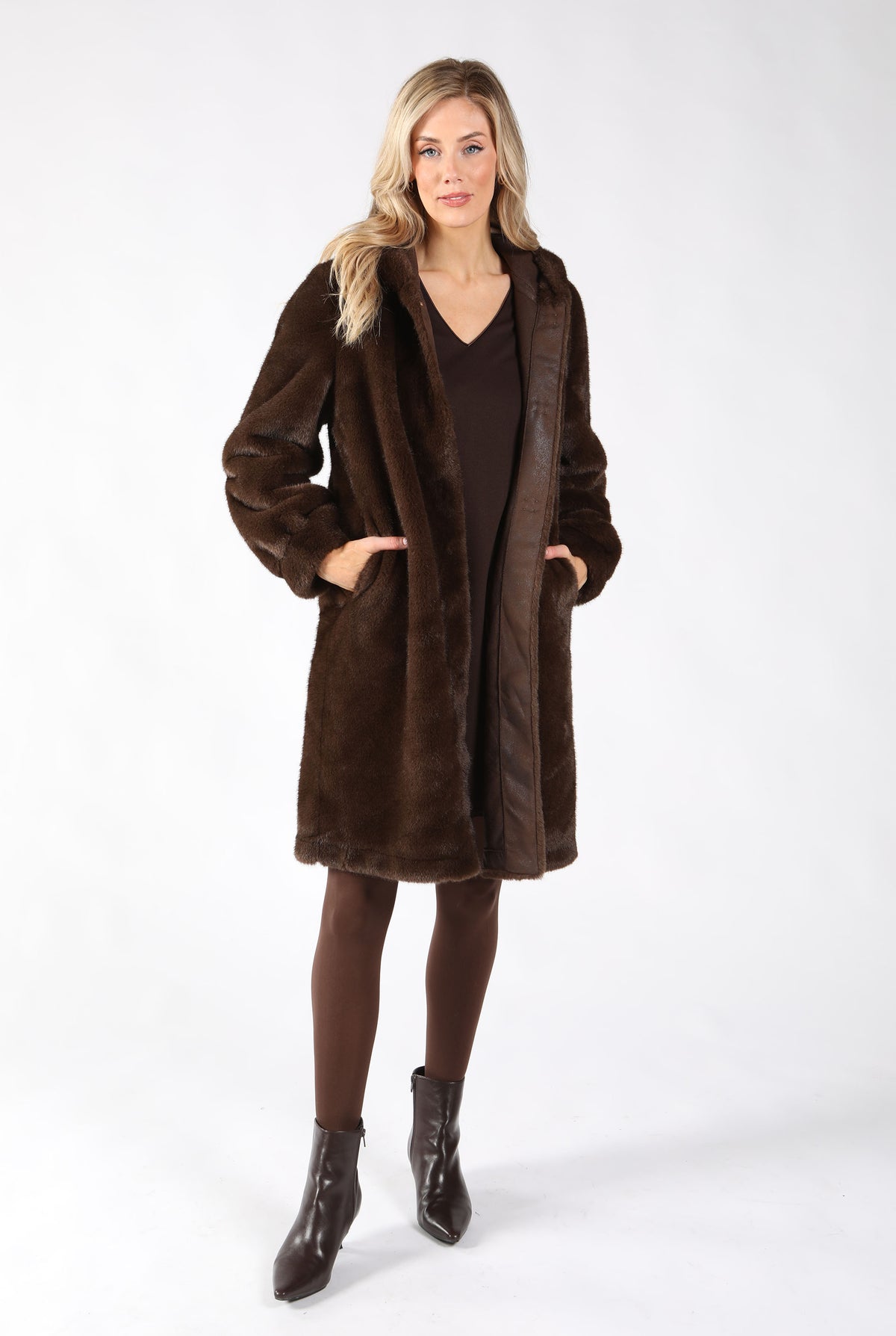 Faux Fur Hooded Coat, view 2 – Pamela Scott