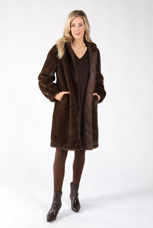 Faux Fur Hooded Coat, view 2 – Pamela Scott