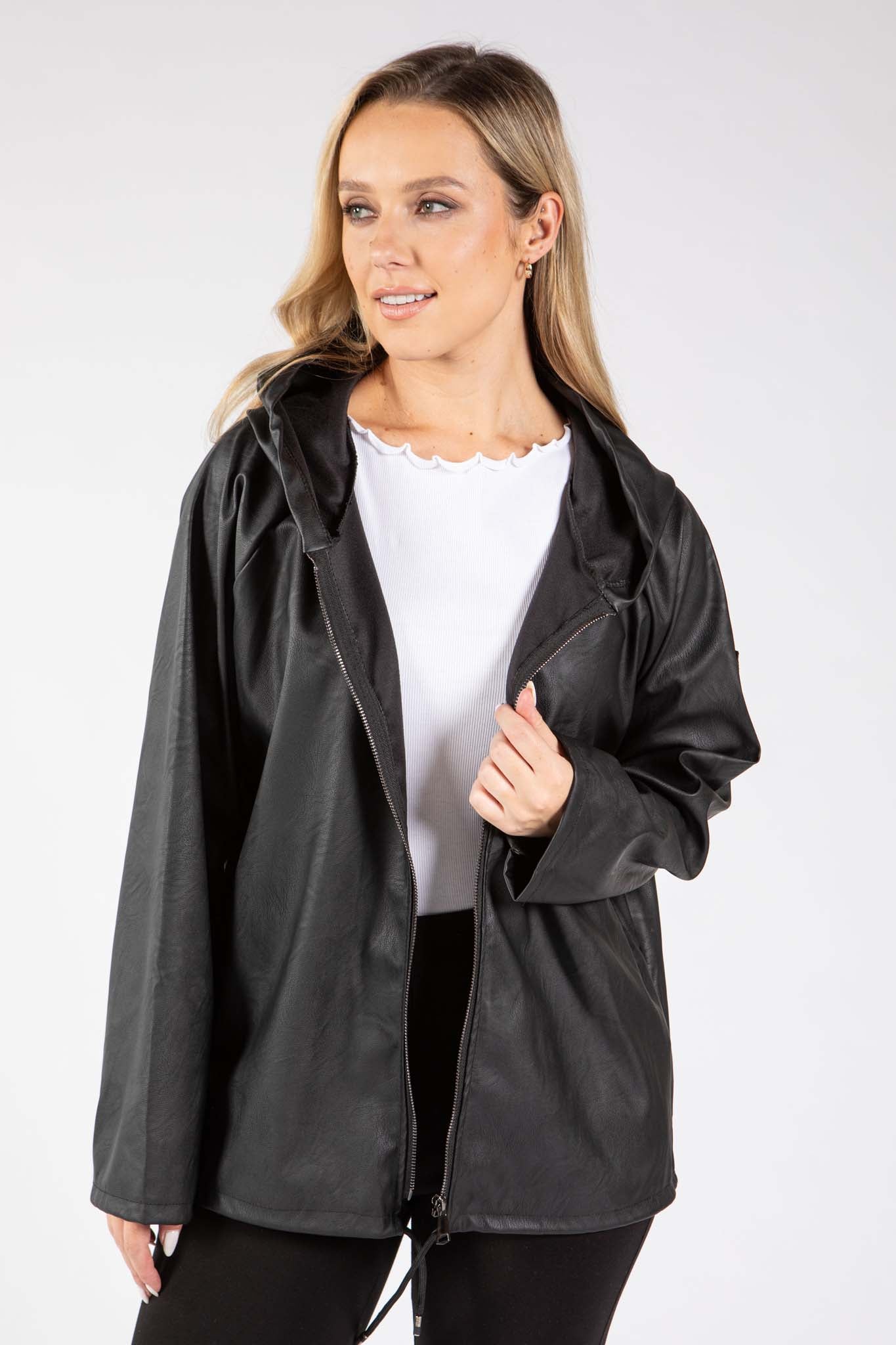 Faux Leather Zip-Up Jacket