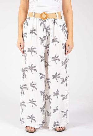 Palm Print Belted Trousers