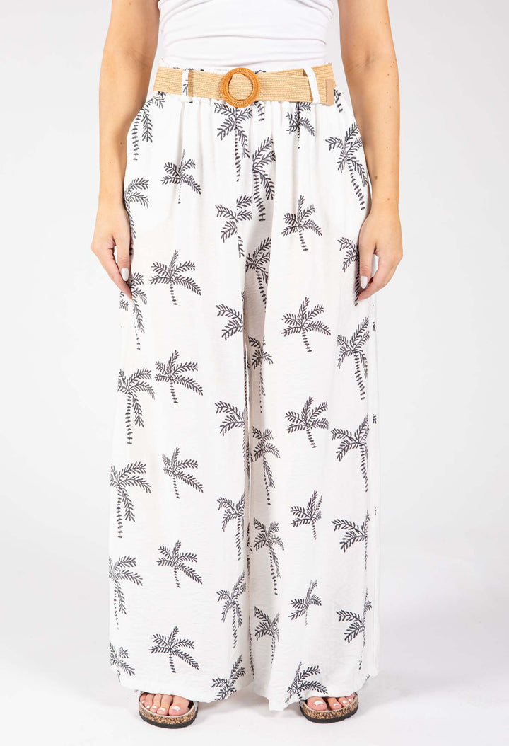 Palm Print Belted Trousers