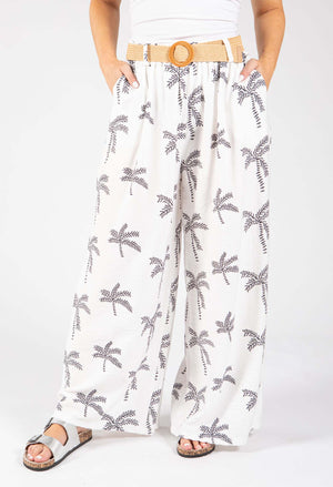 Palm Print Belted Trousers