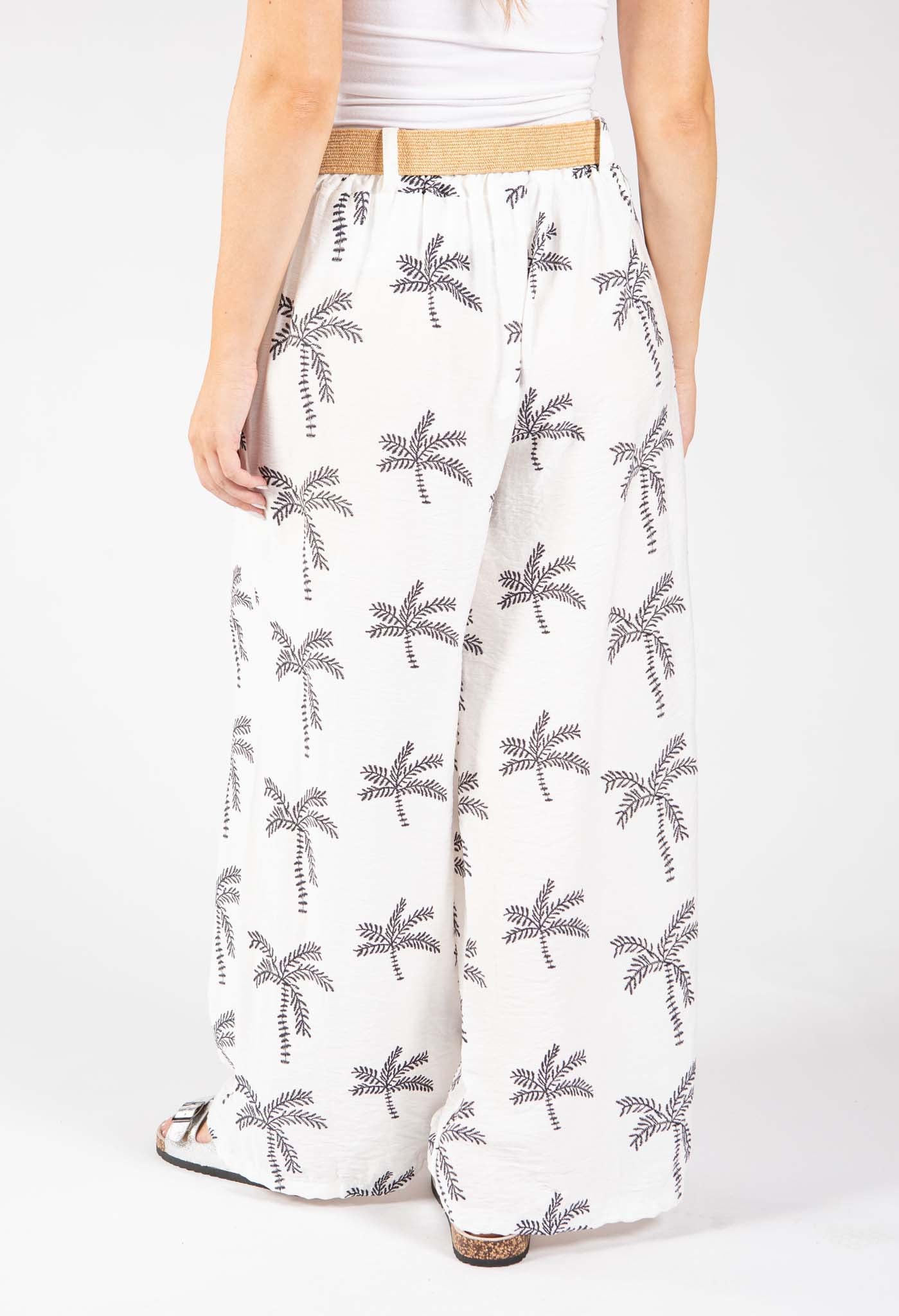 Palm Print Belted Trousers
