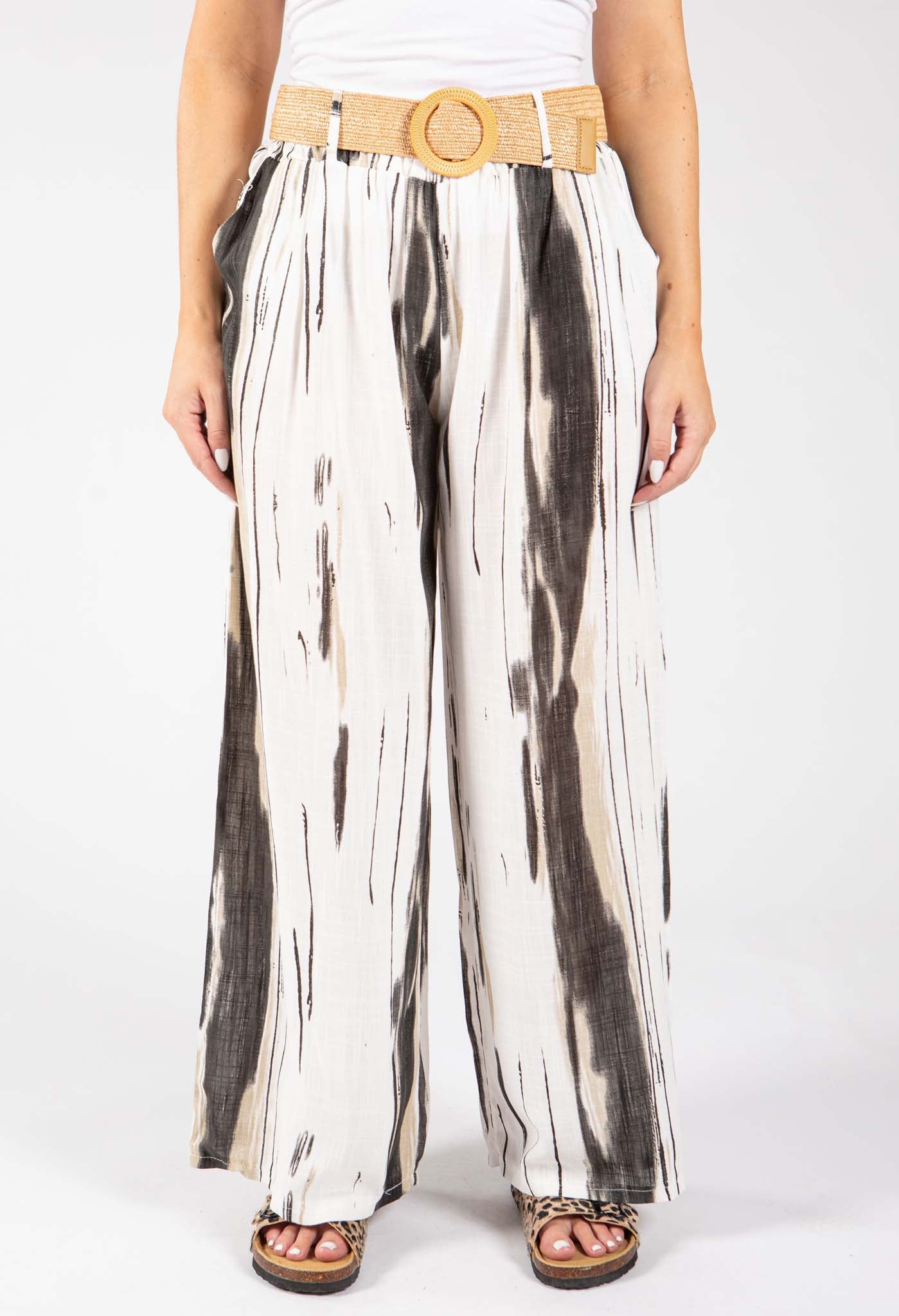 Striped Design Belted Trousers